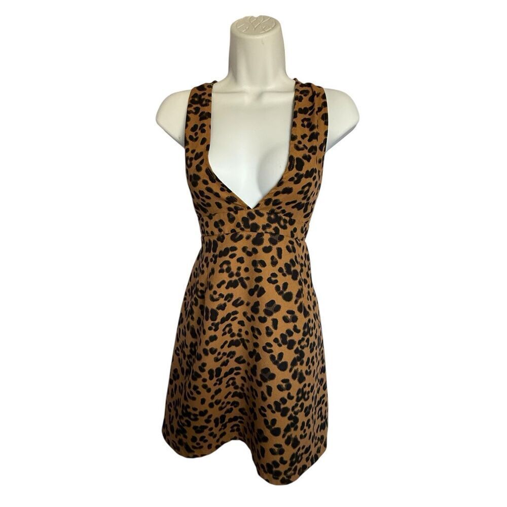 Cheetah Leopard Print Low Cut Tank Dress Women’s Size M Mini Skater Overall
